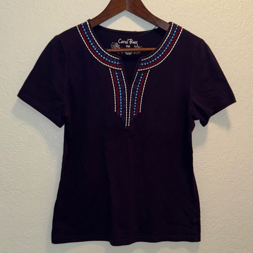 Coral Bay Purple Top with Blue and Red Embroidery